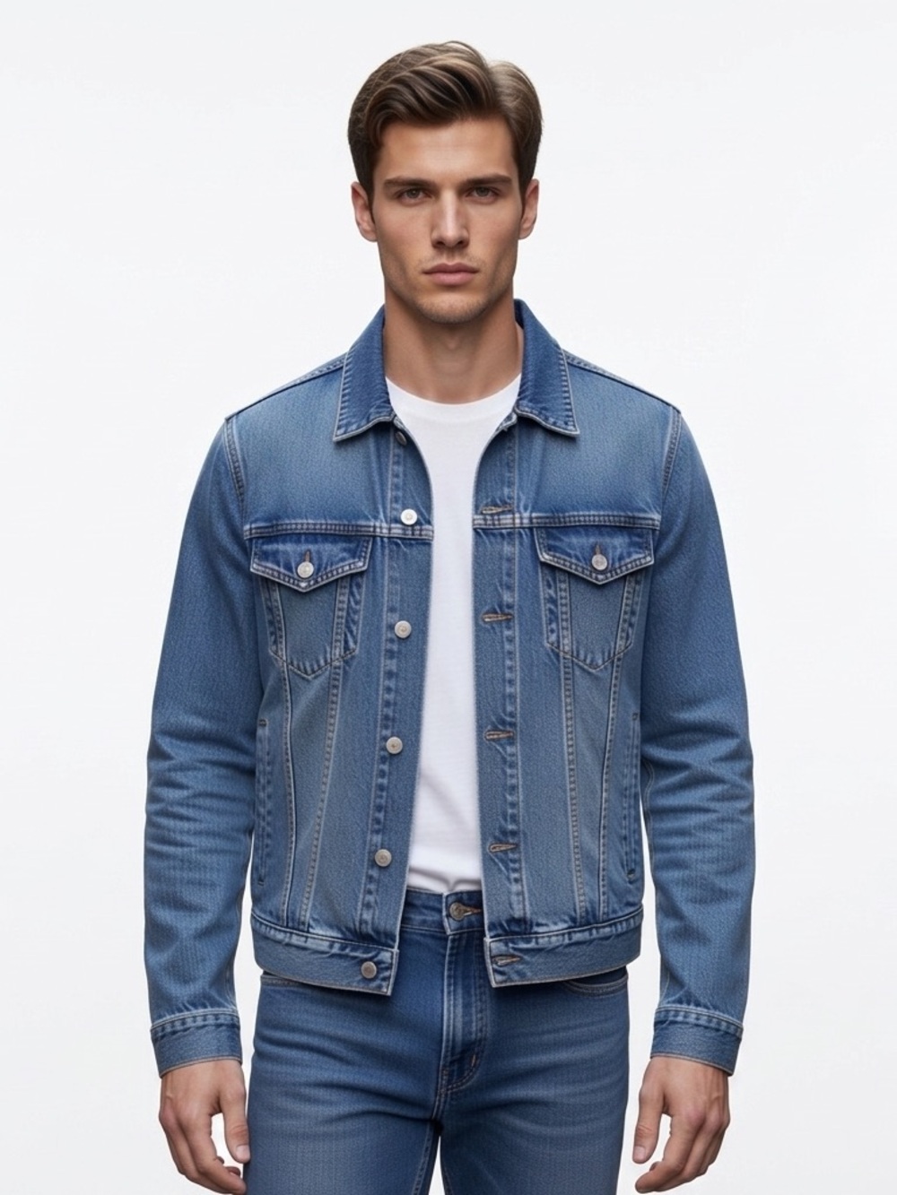 Goodfellow & Co Men's Blue Denim Jean Trucker Jacket Size XL Button Front